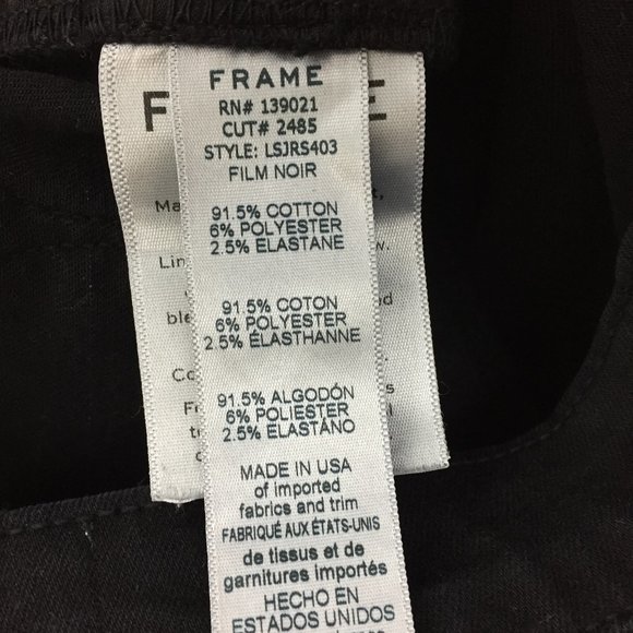 FRAME Le Skinny De Jeanne Film Noir Black Raw Step Hem Logo Hardware Denim Jeans - Picture 3 of 10